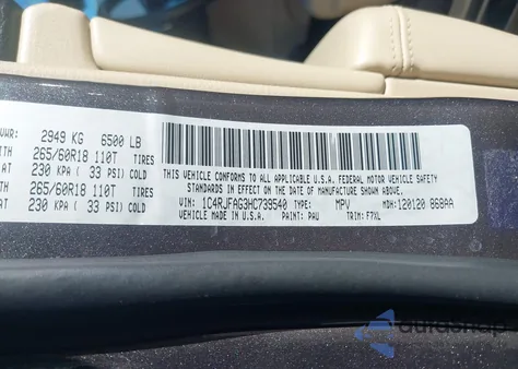 2017 Jeep Grand Cherokee Laredo 4X4 from USA, damaged, VIN 1C4RJFAG3HC739540